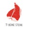 T-bone or porterhouse steak, raw meat, beef cut, isolated realistic vector illustration, good as icon or cafe