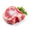 T-bone steak in its raw and uncooked state, isolated on a pristine white background.