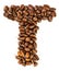 T letter made from coffee beans isolated on white background