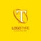 T Logo Template. Yellow Background Circle Brand Name template Pl