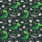 T Rex and Dino Bones Roar Seamless Pattern Dark Background Vector Illustration