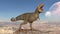 T-Rex Dinosaur, Tyrannosaurus Rex reptile roaring, prehistoric Jurassic animal in deserted nature environment, 3D render