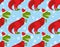 T-Rex Santa Claus seamless pattern. Christmas dinosaur backdrop.