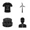 T-shirt with advertising, wind generator and other web icon in black style. cake, jockey icons in set collection.