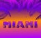 T shirt and apparel print with Miami sunset and palm trees for fashion design, typography, beach night party poster