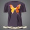 T-shirt design of butterfly filled with abstract colorful patter