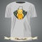 T-shirt design with Cartoon of cute smiling fantasy creature wit