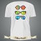 T-shirt design with colorful abstract illustration with sun glasses made of triangle mosaic pattern