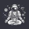 T-shirt design featuring an astronaut in the lotus position, symbolizing meditation, harmony, and yoga in space