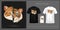 T-shirt design featuring a cat\\\'s head and a tiger\\\'s head, complete with mockup