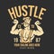 T shirt design hustle y builder doing bicep pose with gray background