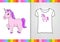 T-shirt design. Magical unicorn. Cute character on shirt. Hand drawn. Colorful vector illustration. Cartoon style. Isolated on