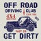 T-shirt design, offroad driving club with suv car typography graphics, vector illustration