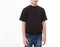 T-shirt design and people concept close up of young man in blank black t-shirt, shirt front and rear isolated.