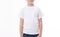 T-shirt design and people concept - close up of young man in blank white t-shirt, shirt front and rear isolated.