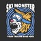 t shirt design ski monster t shirt design snowing wild with tiger head wearing ski goggles and gray background