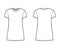 T-shirt dress technical fashion illustration with crew neck, short sleeves, mini length, oversized, Pencil fullness Flat