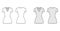 T-shirt dress technical fashion illustration with V-neck, short sleeves, mini length, fitted body, Pencil fullness. Flat