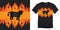 T-shirt graphic design black cow of with burning flames and BBQ beef grill