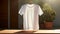 T-shirt after laundry closeup at home background. White tshirt mockup. Blank template Tee mock-up. Casual urban clothes. Summer