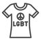 T-shirt with pacifism symbol and text lgbt line icon, LGBT concept, cloth with lesbian pride print sign on white