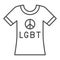 T-shirt with pacifism symbol and text lgbt thin line icon, LGBT concept, cloth with lesbian pride print sign on white