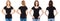 T-shirt set. Front and rear Brunette and Blonde in black t shirt isolated on white background. Two girl in blank shirt, Mock up,