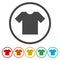 T-shirt sign icon. Clothes symbol. Round colourful buttons