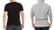 T shirt and sweatshirt template. Men in black tshirt and in grey hoody. Back rear view. Mock up isolated on white background. Copy