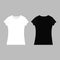T-shirt template set. Black white color. Man woman unisex model. Two t shirt mockup. Front side. Flat design. . Gray backg