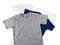 T-shirts di cut on white background. Heather grey and navy blue and white color - Clipping path