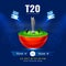 T20 Cricket Championship Concept With Realistic Silver Trophy Cup And Participating Countries Helmets Of India VS Australia Over