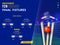 T20 Cricket Final Fixtures Schedule With Realistic Red Ball Hitting Wicket Stump On Blue Stadium