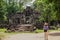 Ta Prohm, part of Khmer temple complex, Asia. Siem Reap, Cambodia. Ancient Khmer architecture in jungle.