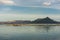 The Taal volcano complex and fish pens at the lake. As seen form the town of Laurel