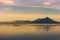 The Taal volcano complex and fish pens at the lake. As seen form the town of Laurel