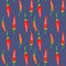 Tabasco hot peppers, capsicums watercolor seamless pattern isolated on blue.