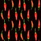 Tabasco hot peppers, capsicums watercolor seamless pattern isolated on dark.