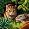 Tabby Cat in Dense Vegetation Stalks a Giant Rat