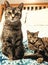 Tabby Cats on Bed, Mother and Daughter