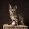 Tabby Kitten Standing with Toy