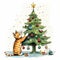 Tabby Orange Cat reaching for baubles on a Christmas Tree Baubles cartoon art