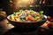 Table adorned with a colorful, inviting bowl of crisp salad