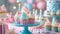 A table adorned with cupcakes, candles, and colorful decorations for a sweet birthday celebration
