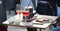 Table with aperitif and alcoholic glass-