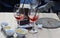 Table with aperitif and alcoholic glass-