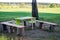 A table and benches in a beautiful place in the nature