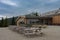 Table, benches and chalet under mountain Chleb, national park Mala Fatra, Slovakia