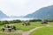 Table and benches for picnic on fjord shore