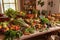 table with bountiful harvest, including fruits, vegetables and herbs